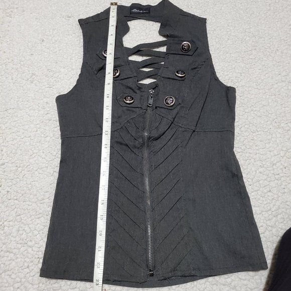 Sleeveless Grey Military Inspired Top with Crisscross Back - Small - Picture 7 of 11